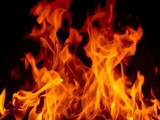 Fototapeta premium Intense Fire Flames Texture on Black Background