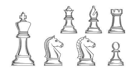 Hand-drawn Chess Pieces Collection: King, Queen, Bishop, Rook, Knight, Pawn © rglstrm