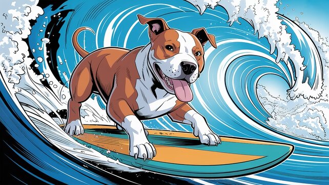 Dog surfing on wave