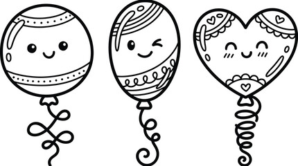 Cute cartoon balloons with smiling faces and decorative patterns © Jahura