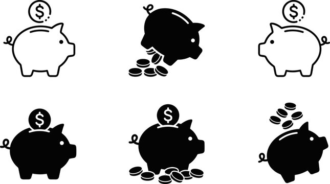 Piggy bank and coin icon set representing money savings financial investment budget planning and economy concept in image_0f5dd7.png