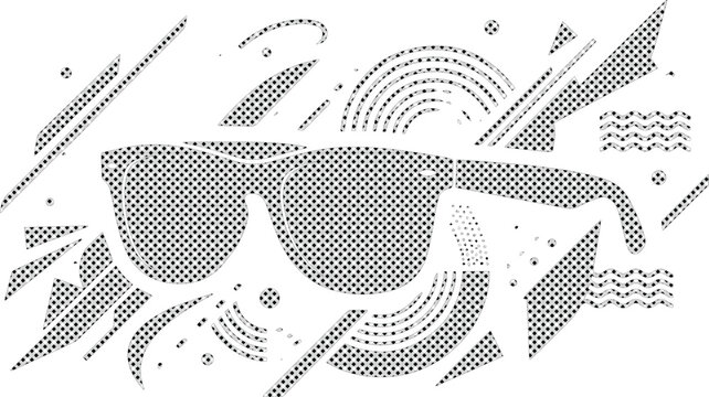 Stylish halftone sunglasses vector illustration, retro eyewear design, abstract geometric shapes, modern graphic resource for summer fashion and lifestyle concepts isolated on White Background