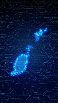 4K Resolution, Grenada Country Digital Electric Futuristic Technology Map, Suitable for Tech events, Science, Politics, Elections, News and Sports Events