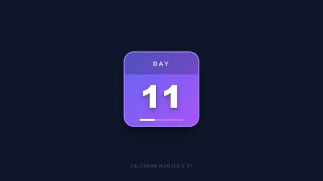 Digital calendar page displaying day 11 with a purple gradient effect signifying progress or completion on a dark backdrop symbolizing planning or time management in a contemporary design