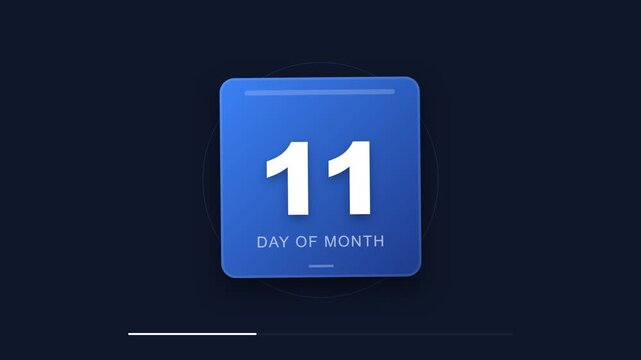 Digital calendar component displaying the eleventh day of the month with a dark backdrop and subtle ambient lighting perfect for event planning and date tracking applications on digital screens