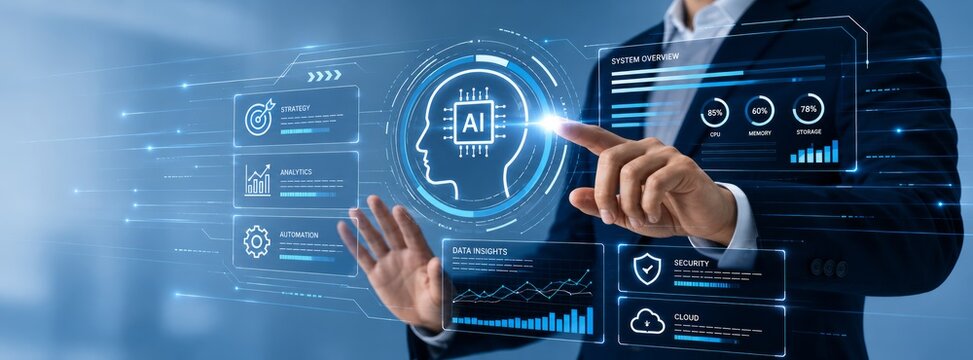 Artificial Intelligence Dashboard Interface with Data Analytics, Automation, and Business Intelligence