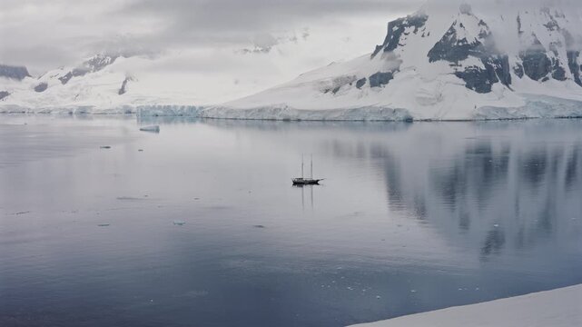 Sailing Ship in Calm Antarctic Bay
