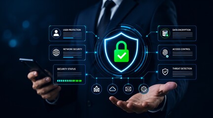 Fototapeta premium Cybersecurity Shield Protection Advanced Network Security and Data Encryption Technology