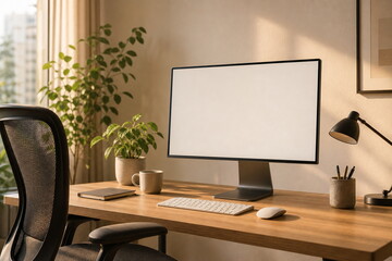 Fototapeta premium Calm remote work productivity setup in modern home office