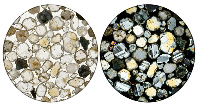 Microscopic View of Sandstone Grain Packing Under PPL and XPL, Suitable for Science Education
