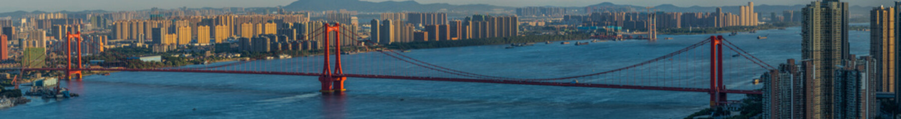 Yangtze River Bridge Wuhan China Connects Two Sides City Skyline © NguyenMinh