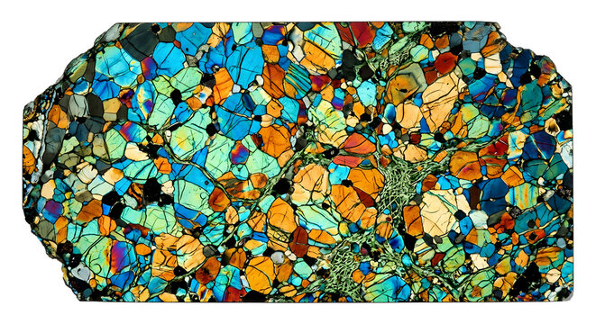 Microscopic View of Dunite Olivine Thin Section Under Polarized Light, suitable for science education
