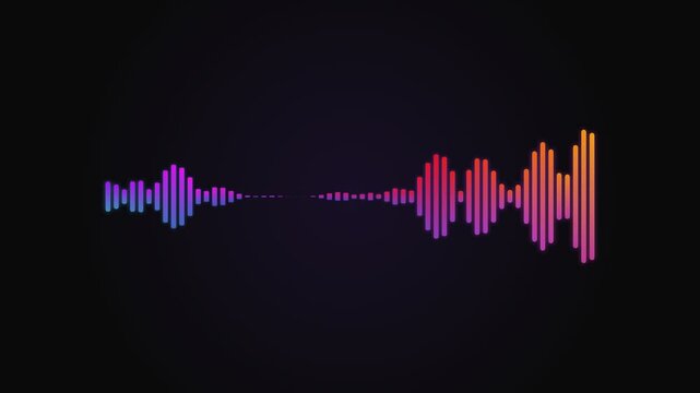Vibrant sound wave visualization displaying audio frequency patterns with a colorful gradient spectrum against a dark backdrop suggesting digital music creation or voice analysis technology