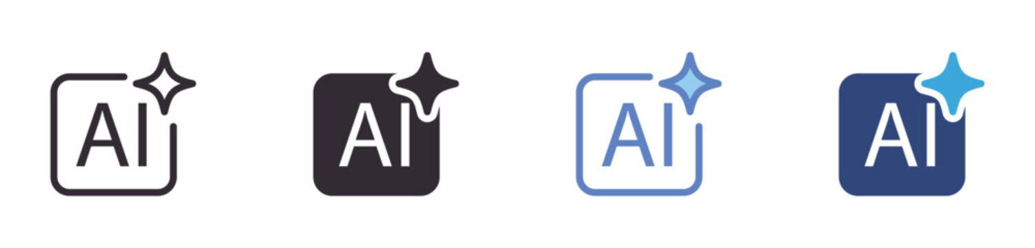 Generative AI Logo Icon Set, artificial intelligence symbol, creative machine learning and neural network concept, digital innovation and smart technology, vector icons