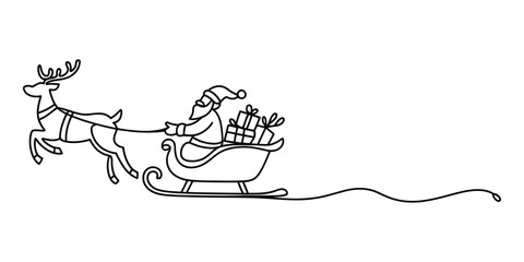 Santa claus flying in a sleigh with reindeer and gifts © Das