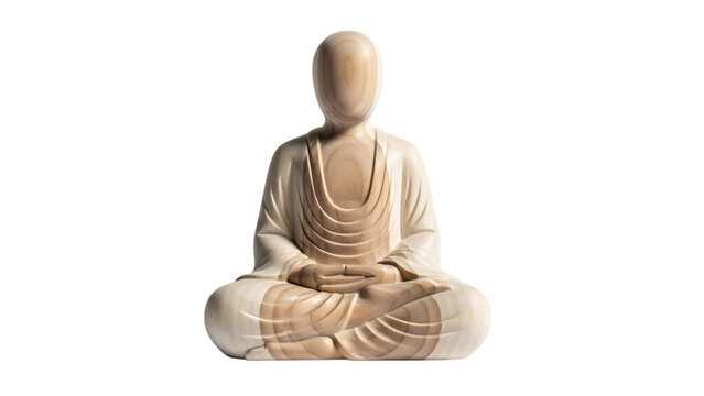 White buddha statue sitting in lotus position on black background with copy.