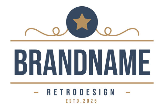 A retro style logo design featuring a star and text on a white background