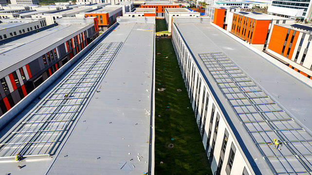 Modern Business Park Complex Overlooking Valley - Aerial View