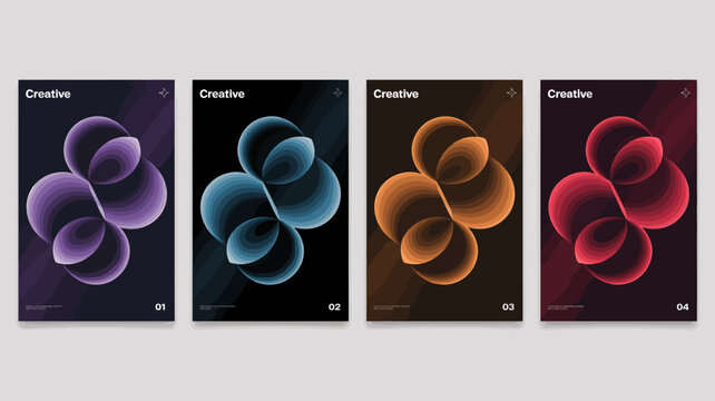 abstract spherical forms on colored backgrounds shapes geometric posters design art modern minimalist graphic visual composition pattern texture gradient shade lighting