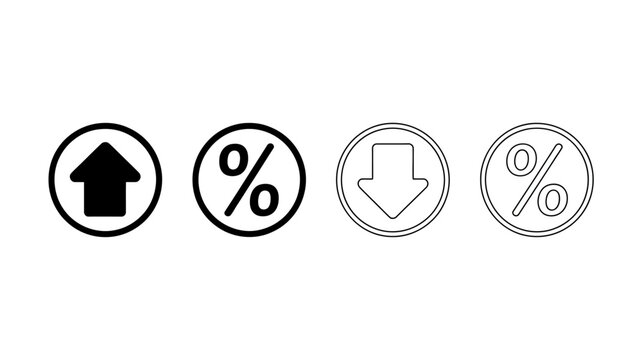 four circular icons with arrows and percent symbols black white background finance statistics data analysis increase decrease percentage graph chart infographic