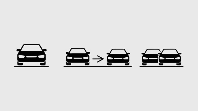 car progression line illustration black white vehicle transportation sequence steps design graphic simple minimalist icon silhouette automotive industry concept diagram process
