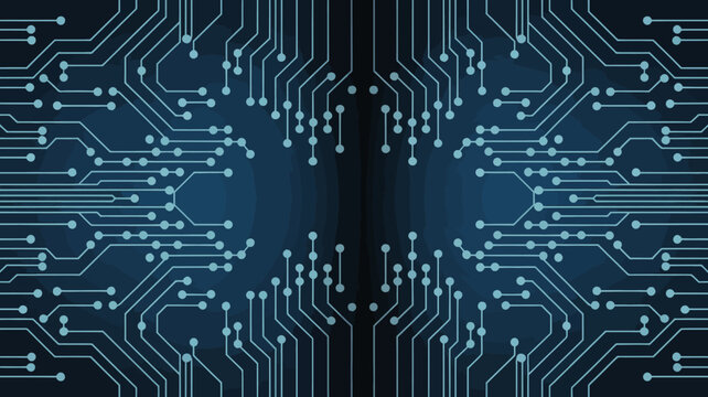 circuit board pattern on dark blue background symmetric electronics technology network connection digital hardware chip microchip signal data processing computer science