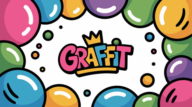 vibrant graffiti text with colorful bubbles vector illustration artwork graphic design bubble font stylish modern creative background white pattern decorative element