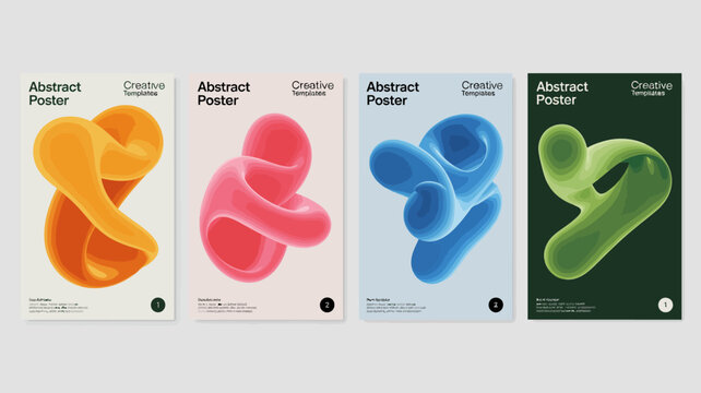 abstract poster templates with colorful 3d shapes design artwork graphic visual art modern contemporary minimalist creative rendering illustration layout composition marketing