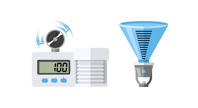 Digital Anemometer and Airflow Measurement Hood Vector Illustration for HVAC Diagnostics and Ventilation Monitoring