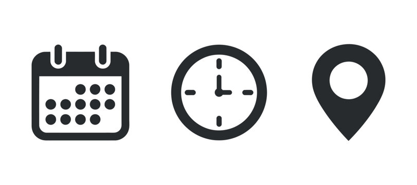 calendar clock location icons flat symbol schedule time place navigation