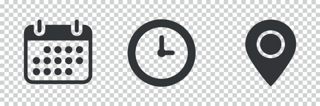 calendar clock location icons on transparent backdrop symbol schedule time