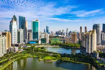 Chicago Skyline with River, Parks and High-Rise Buildings © DoMinh