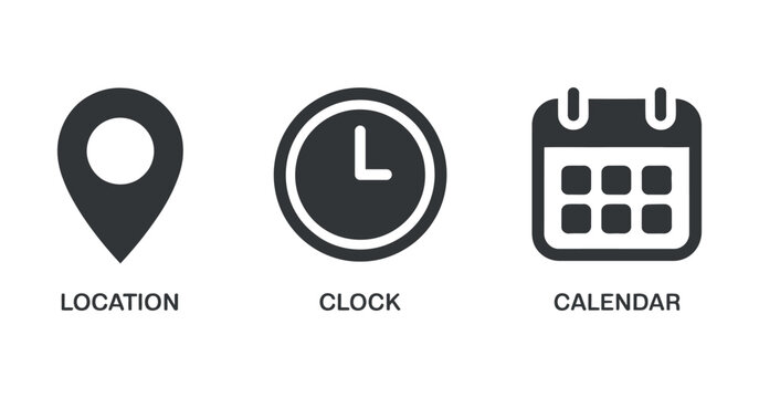 location clock calendar icons in flat style symbol pointer time