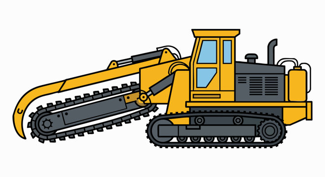 Yellow industrial heavy duty trencher machine illustration