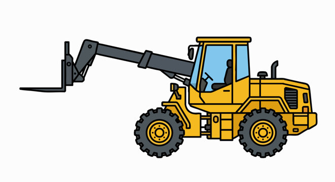 Yellow telescopic handler forklift illustration on white background