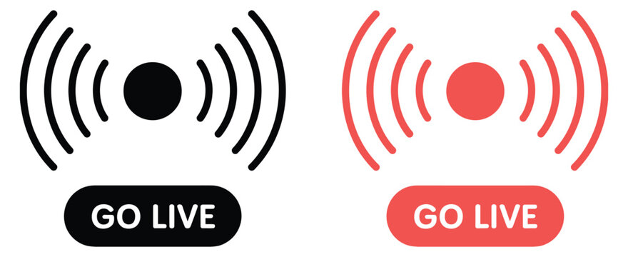 Go live icon set, online video broadcast and recording symbols, social media streaming vector illustration design.