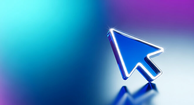 Blue 3D computer mouse cursor pointer icon on gradient background with technology interface internet navigation computer isolated