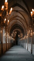 Obraz premium Elegant Gothic Style Archway Corridor with Candle and Torch Lighting