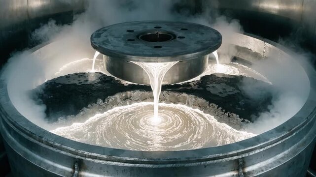 Medium shot of a vacuum refining chamber processing nickelbased specialty alloys showcasing the degassing and purification steps for enhanced material performance