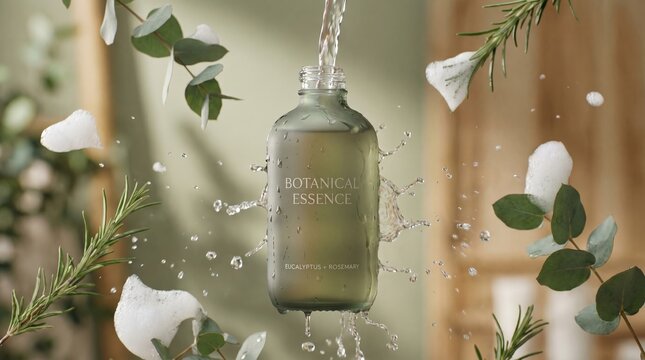Elegant cosmetic product illuminated by golden light particles creating a luxurious beauty advertising concept.