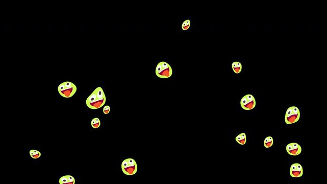 Floating Smiley Emoji Animation on Black Background