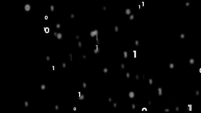 Fast changing binary digits rising upward animation isolated on black background