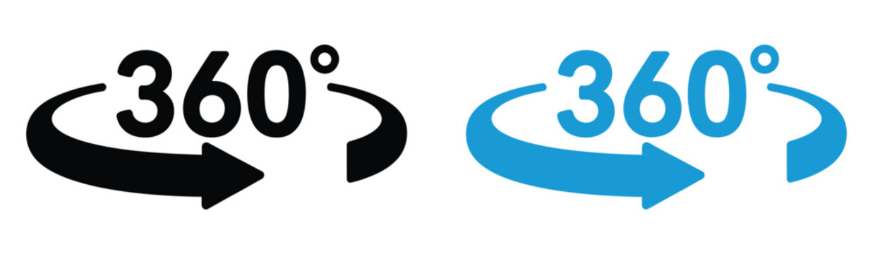360 Degree Rotation Arrow Icon, Clean Vector Illustration Featuring Circular Angle Arrow and Panorama Symbol.