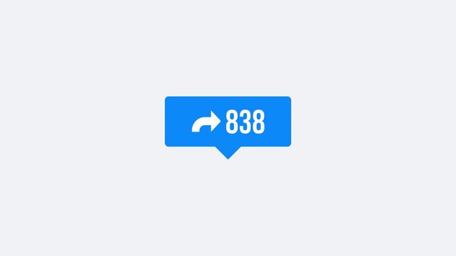 Blue button with a white arrow and a counter up from 0 to 1000. Shared link. Motion graphic animation.