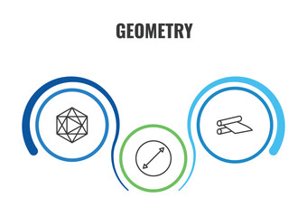 Obraz premium geometry outline icon set. thin line icosahedron, off, diameter icons. editable vector