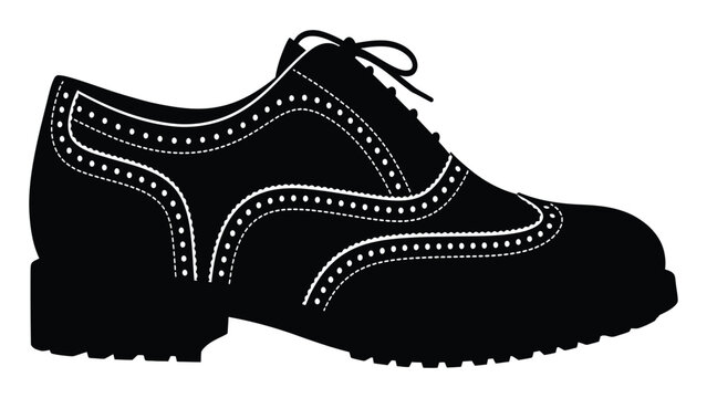 Shoe silhouette features a classic brogue design with detailed white stitching against a solid white background.