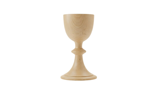 Wooden wine goble with wooden handle and wooden stem in the middle.