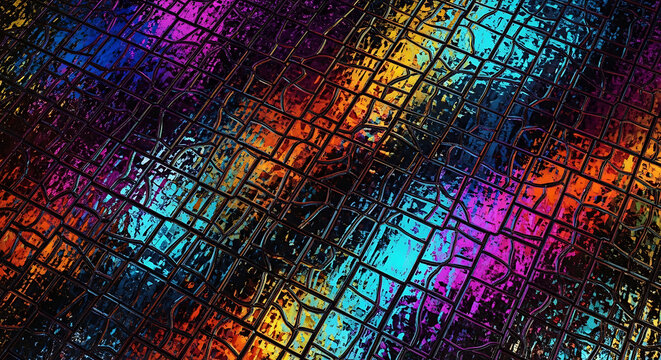 Abstract rainbow color light reflections on dark textured pavement with abstract reflection colorful pavement prismatic spectrum background creative artistic multicolor darkness