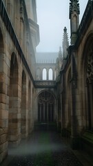 Fototapeta premium Gothic Cathedral Enclosure with Tower and Ornate Architectural Elements