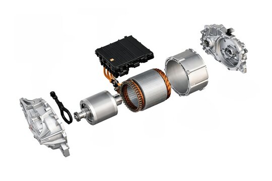 Exploded View of an Electric Vehicle Traction Motor Assembly